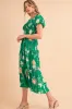 Green Floral Print Bubble Sleeve Smocked Tiered Mi sold by Charming Charlie