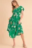 Green Floral Print Bubble Sleeve Smocked Tiered Mi sold by Charming Charlie