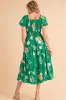 Green Floral Print Bubble Sleeve Smocked Tiered Mi sold by Charming Charlie