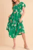 Green Floral Print Bubble Sleeve Smocked Tiered Mi sold by Charming Charlie