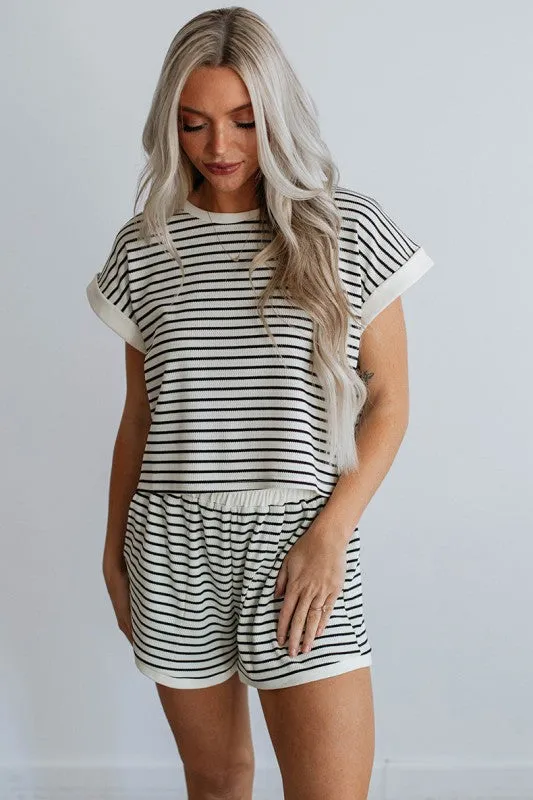 White Stripe Contrast Edge Tee and Shorts Set sold by Charming Charlie product image thumbnail 2