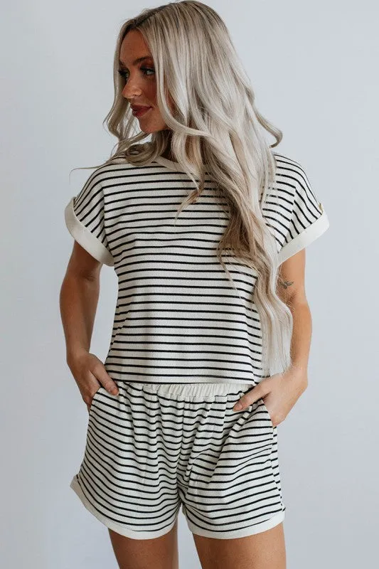 White Stripe Contrast Edge Tee and Shorts Set sold by Charming Charlie