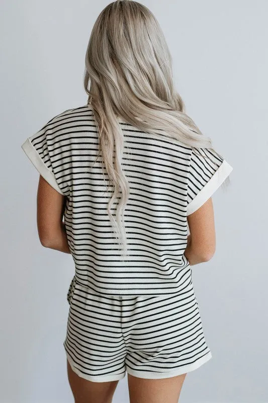 White Stripe Contrast Edge Tee and Shorts Set sold by Charming Charlie product image thumbnail 5