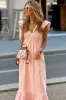 Apricot Pink V Neck Flutter Sleeve Smocked Bodice sold by Charming Charlie