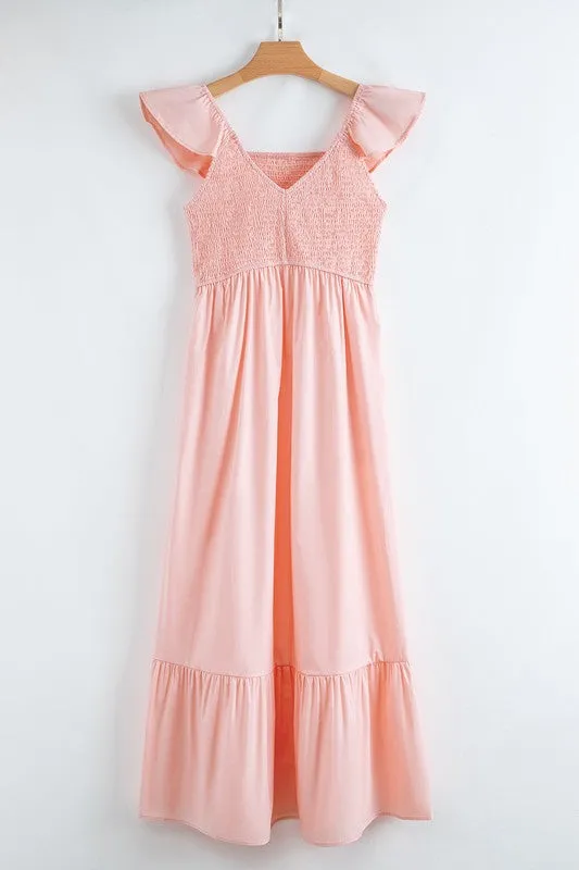 Apricot Pink V Neck Flutter Sleeve Smocked Bodice sold by Charming Charlie product image thumbnail 5