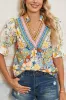 Multicolour V Neck Half Sleeve Boho Floral Blouse sold by Charming Charlie