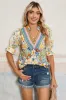 Multicolour V Neck Half Sleeve Boho Floral Blouse sold by Charming Charlie