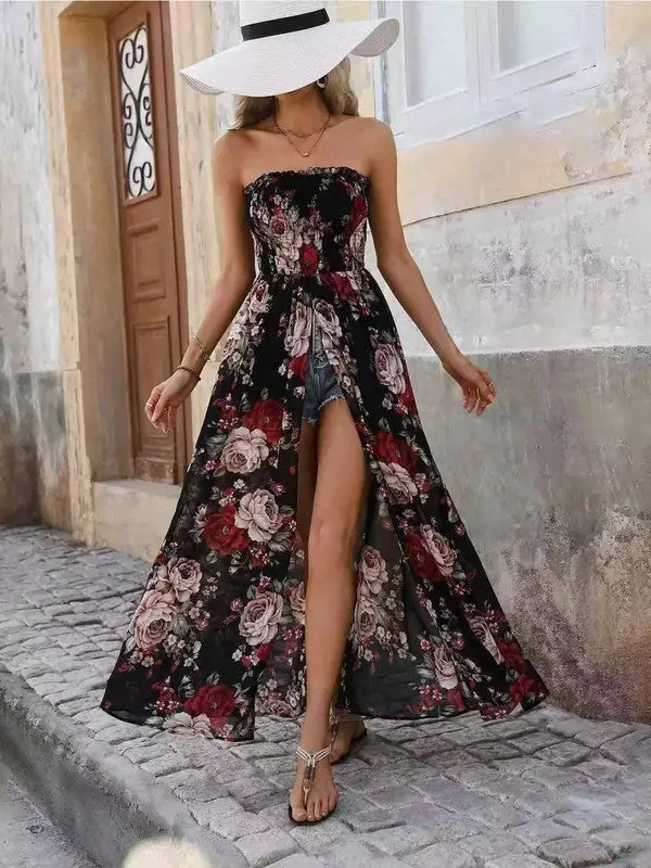 Floral Strapless High-Slit Maxi Dress sold by Charming Charlie