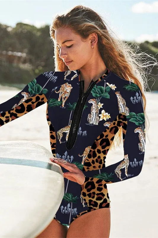 Leopard Long Sleeve Half Zip UPF50 Rash Guard sold by Charming Charlie