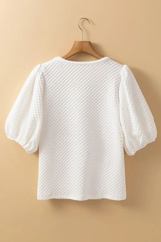 Phalaenopsis Solid Texture Puff Sleeve Blouse sold by Charming Charlie product image thumbnail 4