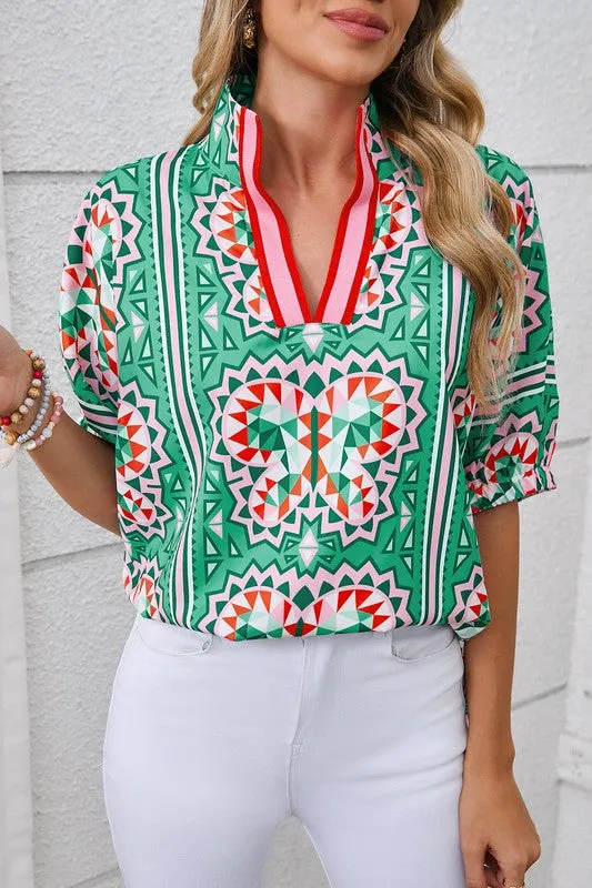 Sea Green Boho Geometric Print Pop of Color Neckli sold by Charming Charlie