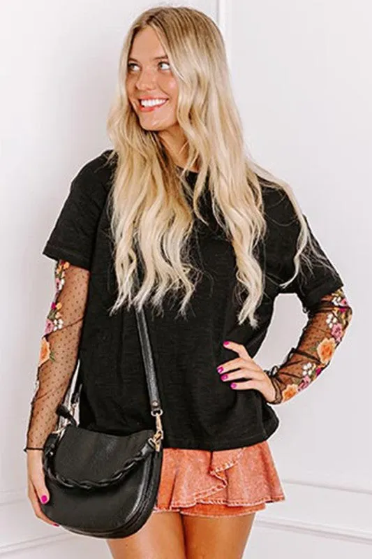 Faux Two Piece Floral Long Sleeve Patchwork Tee sold by Charming Charlie product image thumbnail 5