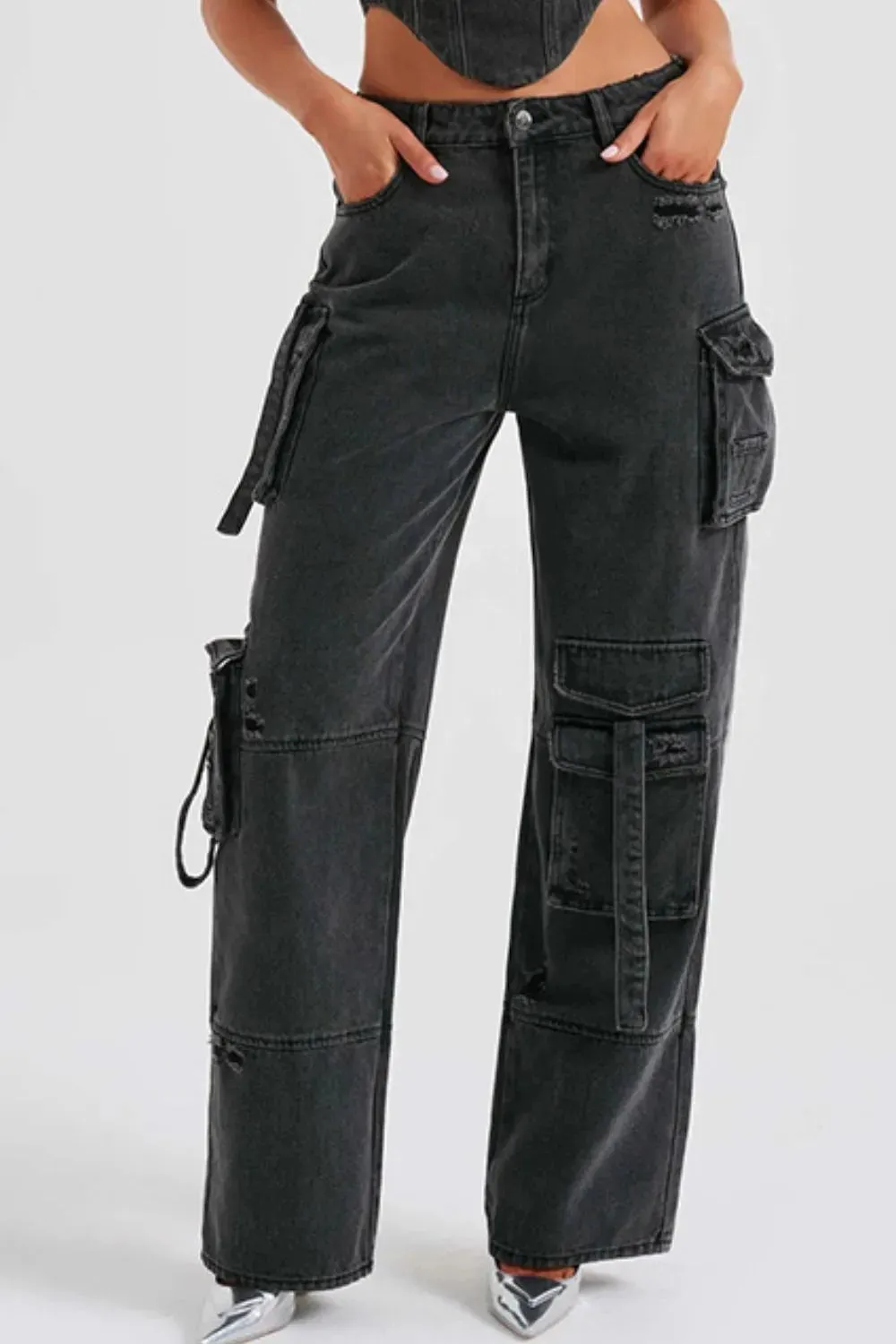 High Waist Cargo Wide Leg Jeans sold by Charming Charlie product image thumbnail 4