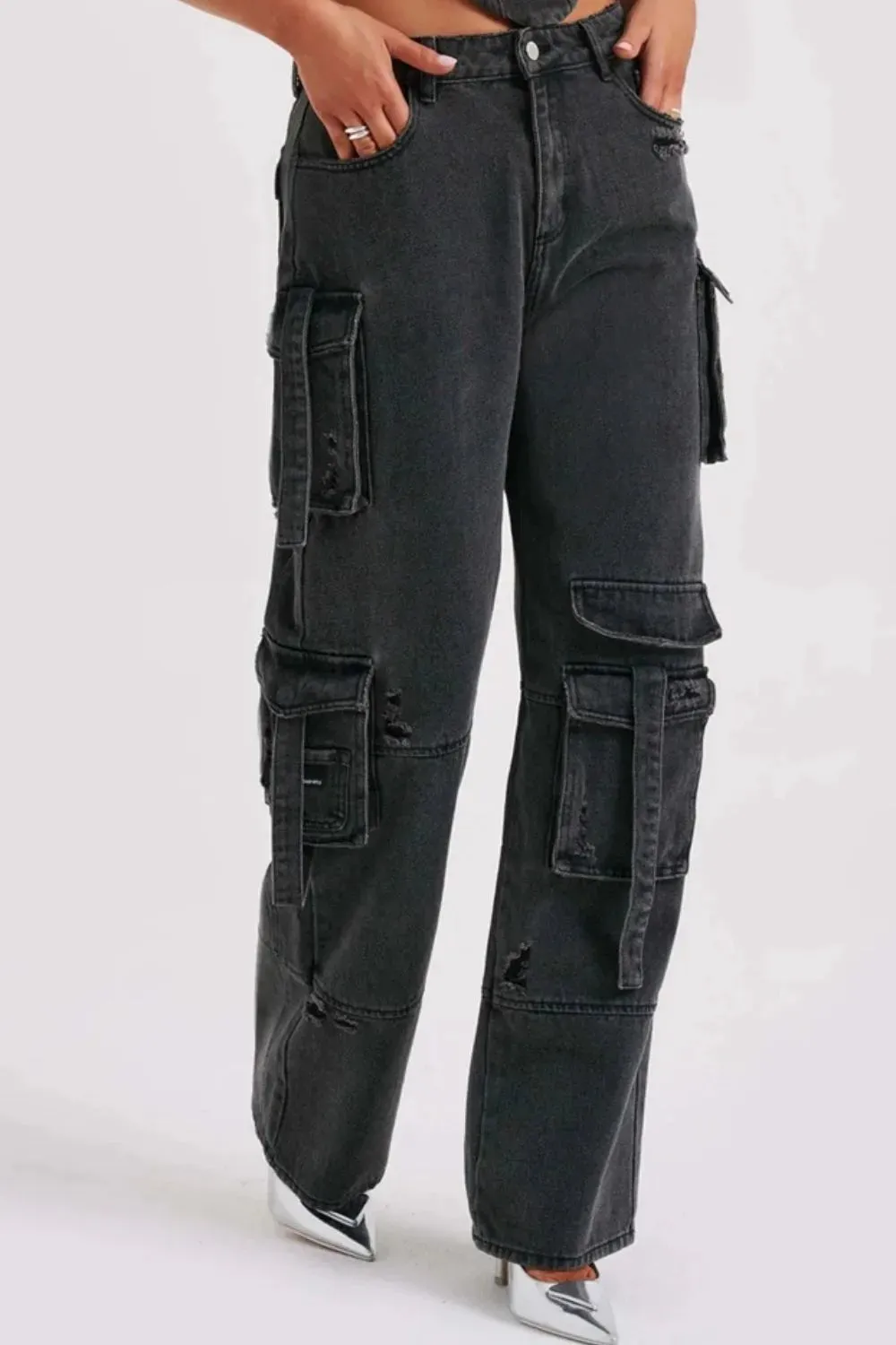 High Waist Cargo Wide Leg Jeans sold by Charming Charlie product image thumbnail 5