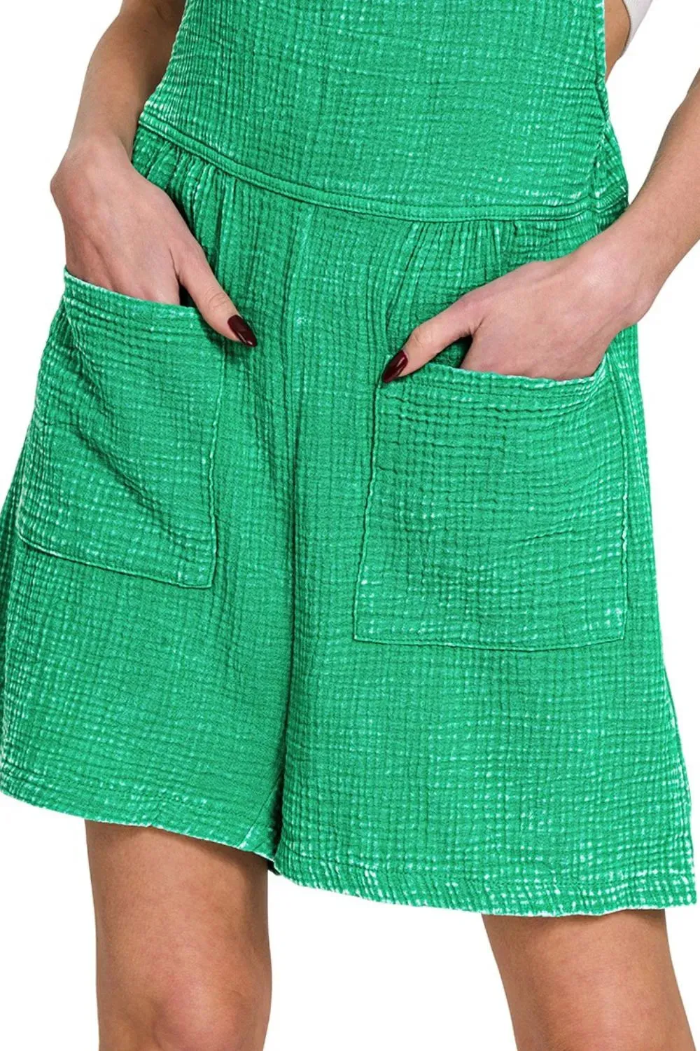 Zenana Woven Double Gauze Acid Washed Romper sold by Charming Charlie product image thumbnail 4