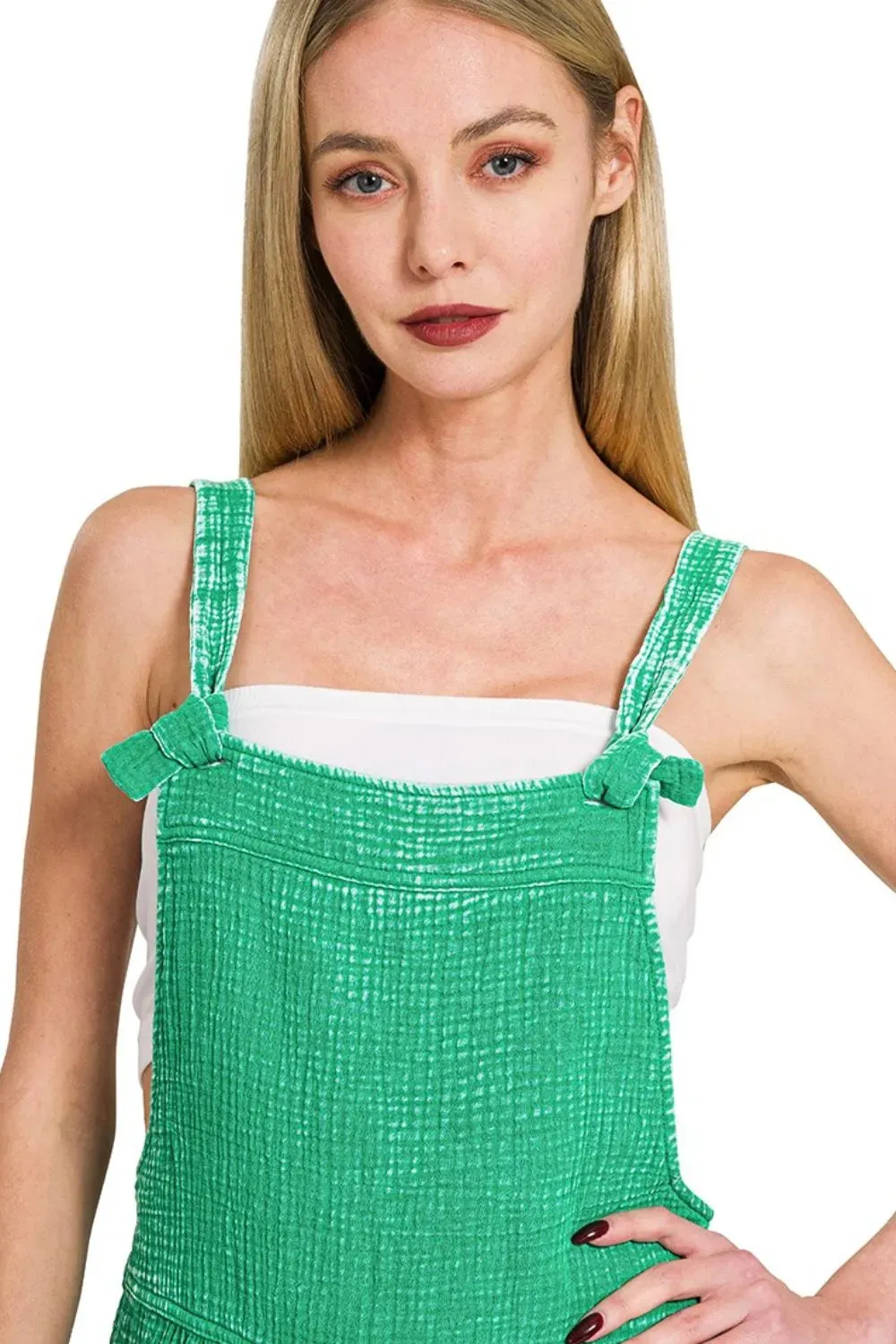 Zenana Woven Double Gauze Acid Washed Romper sold by Charming Charlie product image thumbnail 2