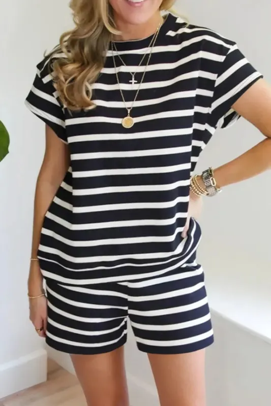 Striped Short Sleeve Top and Shorts Set sold by Charming Charlie