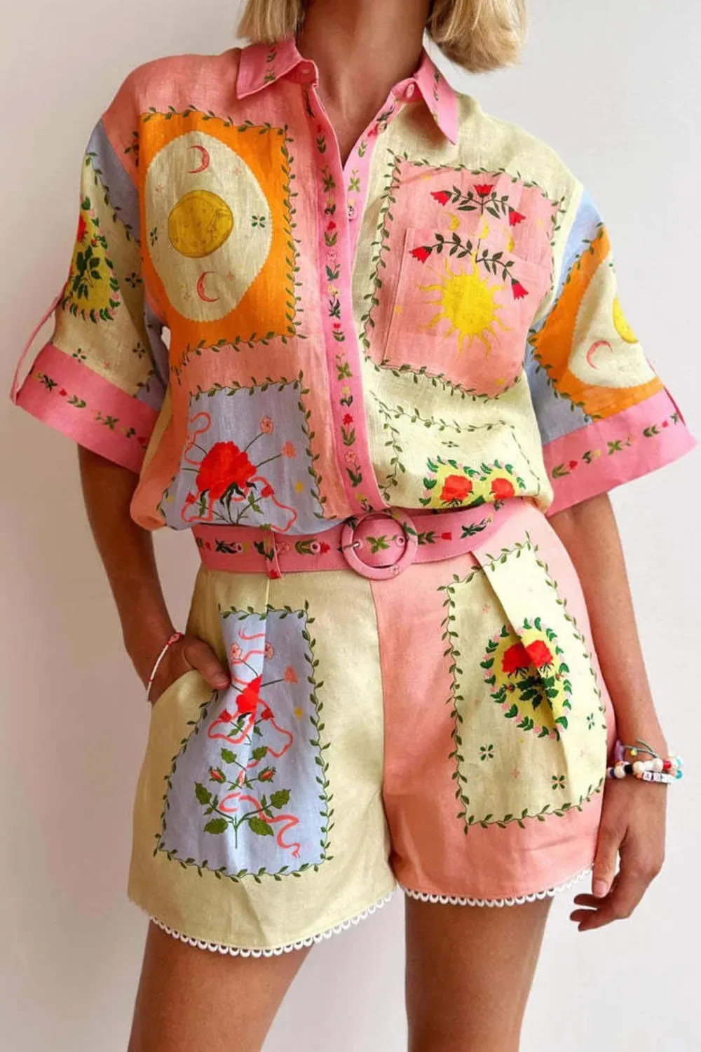 Printed Short Sleeve Shirt and Shorts Set sold by Charming Charlie