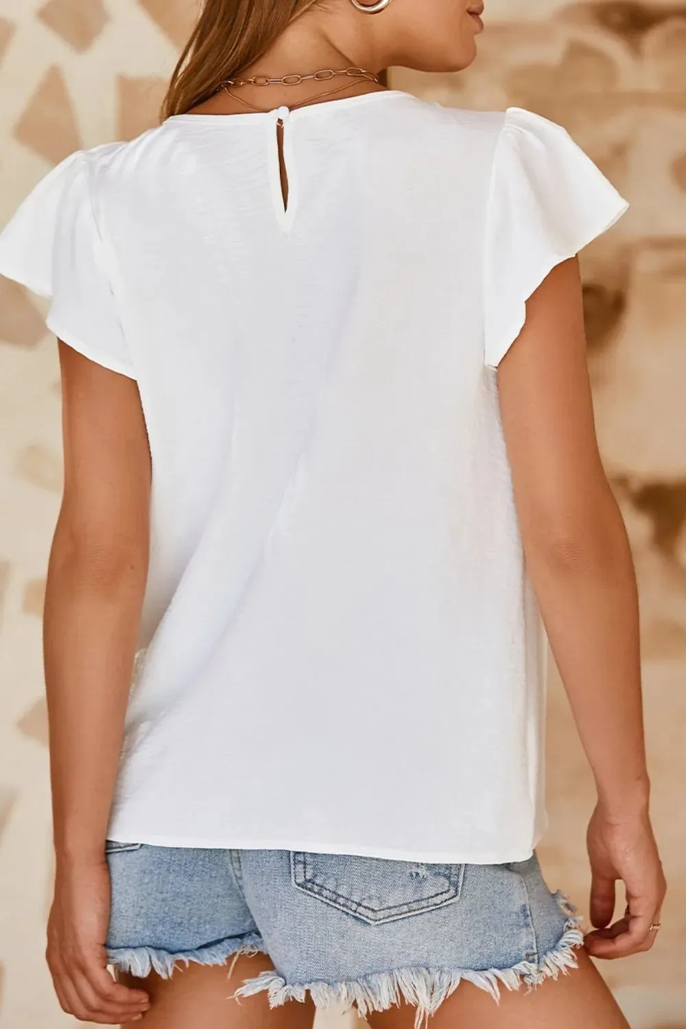 Ruffle Sleeve Round Neck Casual Blouse sold by Charming Charlie product image thumbnail 2