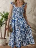 Floral Ruffle Strap Square Neck Smocked Bodice Midi Dress sold by Charming Charlie