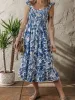 Floral Ruffle Strap Square Neck Smocked Bodice Midi Dress sold by Charming Charlie