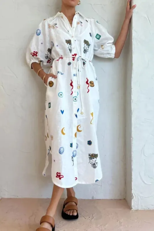 Printed Button-Up Midi Shirt Dress sold by Charming Charlie