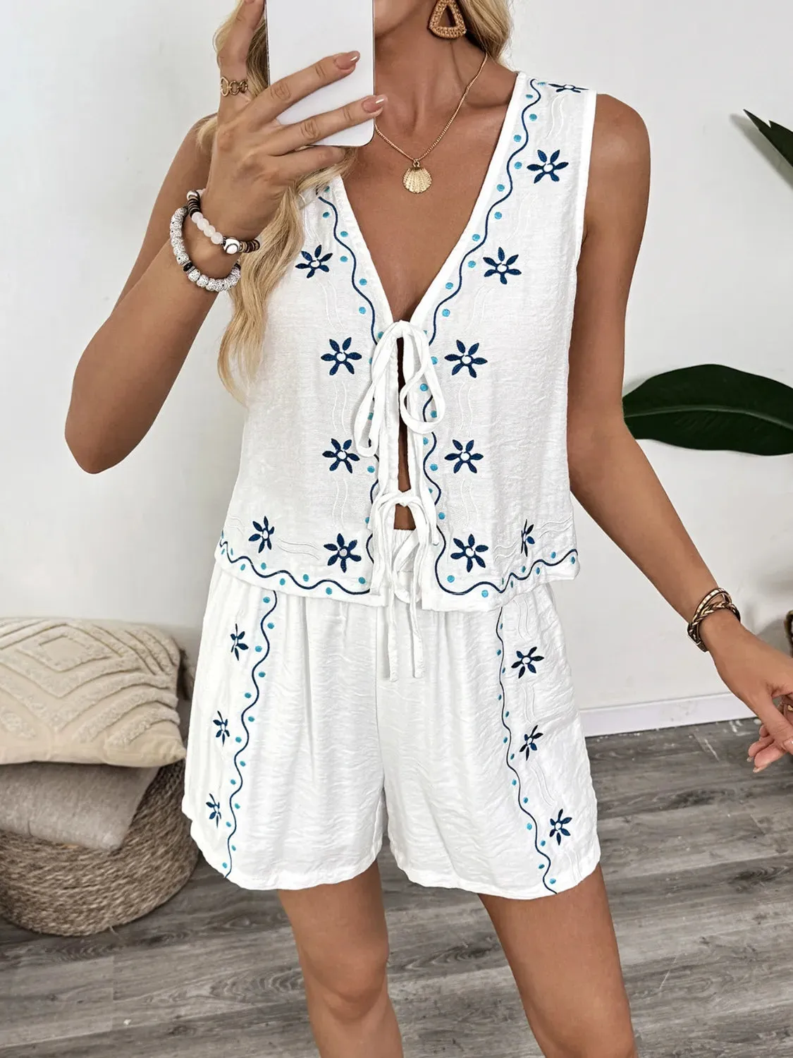 Floral Embroidered Vest and Shorts Set sold by Charming Charlie product image thumbnail 3