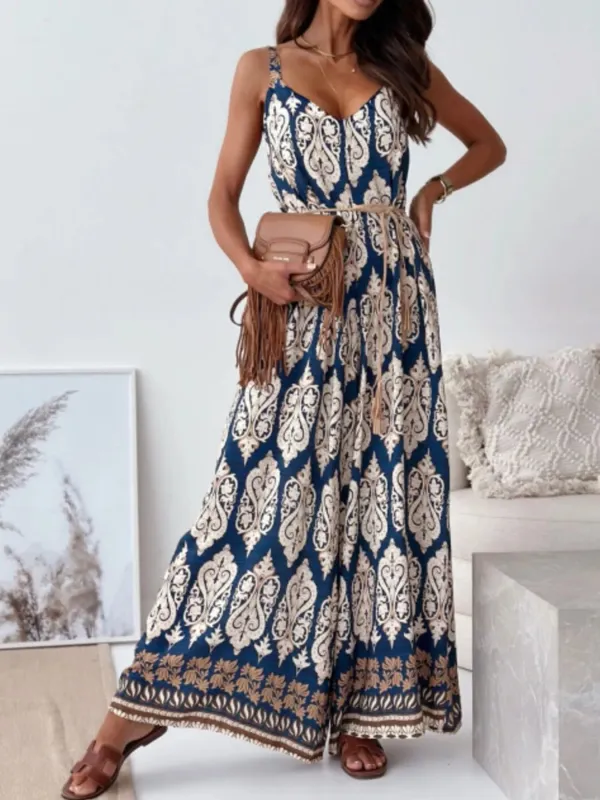 Paisley Print Spaghetti Strap Wide Leg Jumpsuit sold by Charming Charlie