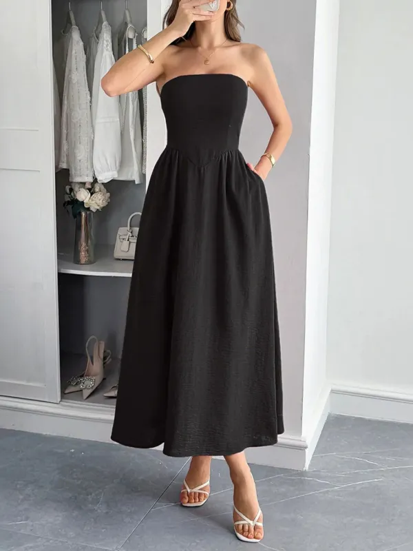 Strapless A-Line Midi Dress with Pockets sold by Charming Charlie