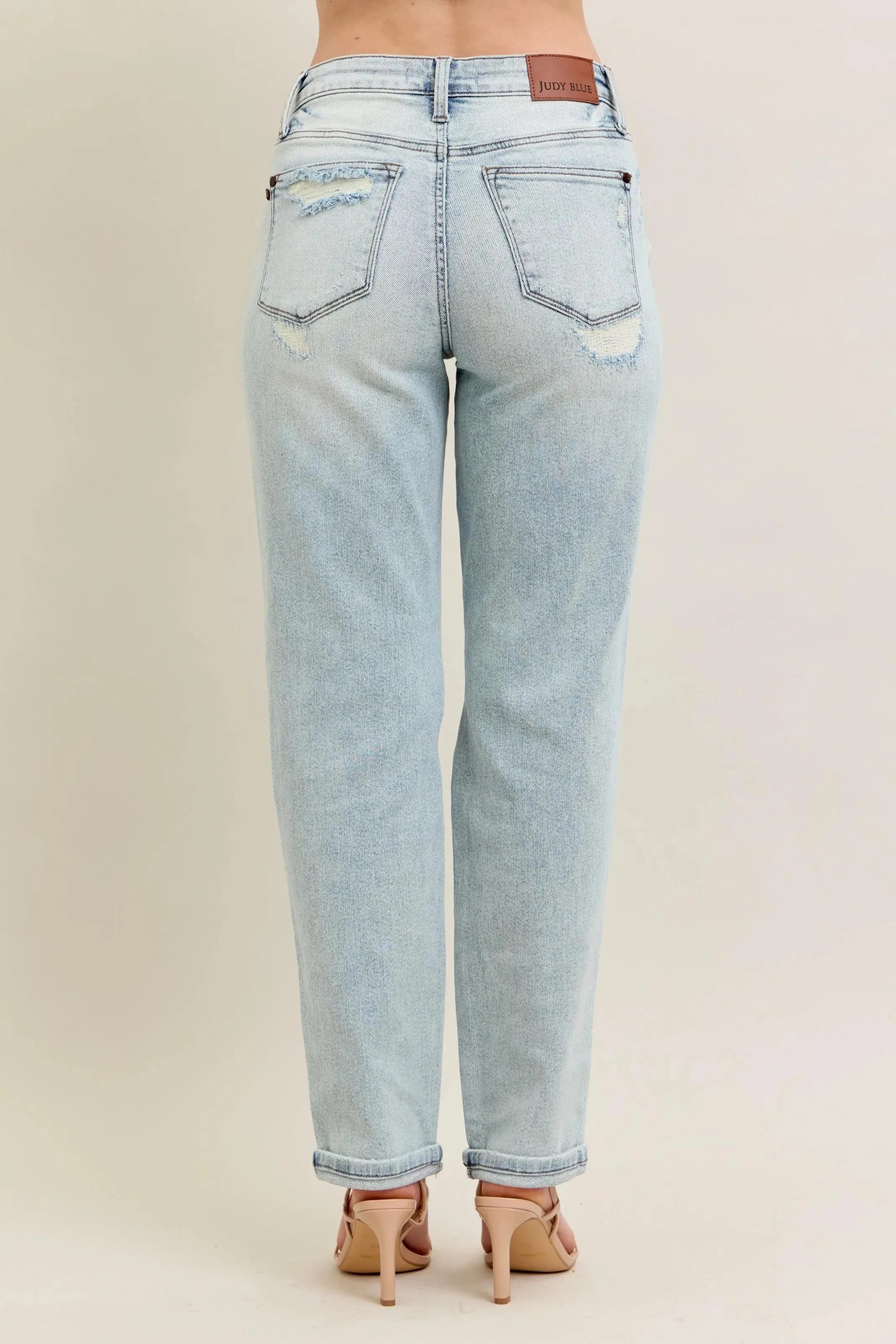 Judy Blue Full Size Mr Repair Stitch Detail Destroy Single Cuff Bf Jeans Plus Size sold by Charming Charlie product image thumbnail 5