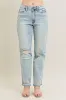 Judy Blue Full Size Mr Repair Stitch Detail Destroy Single Cuff Bf Jeans Plus Size sold by Charming Charlie