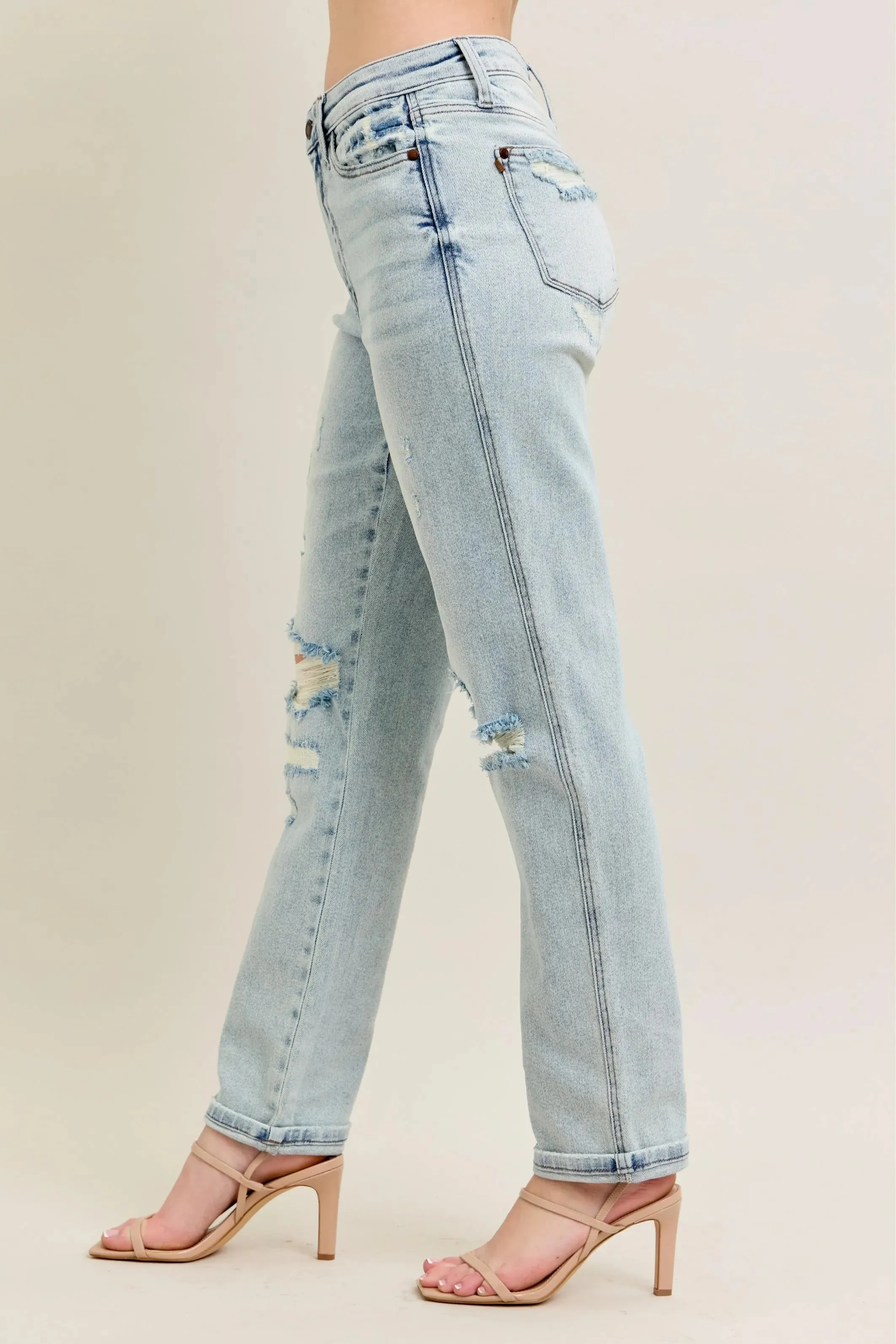 Judy Blue Full Size Mr Repair Stitch Detail Destroy Single Cuff Bf Jeans Plus Size sold by Charming Charlie product image thumbnail 3