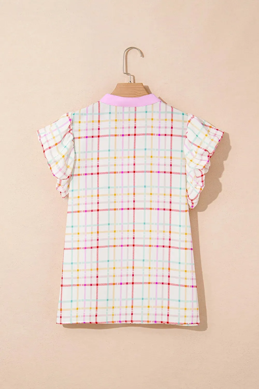 Plaid Flutter Sleeve Ric Rac Split V Neck Blouse sold by Charming Charlie product image thumbnail 5