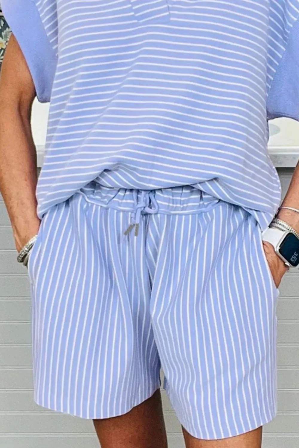 Casual Striped Short Sleeve Top and Shorts Two-Piece Set sold by Charming Charlie product image thumbnail 3