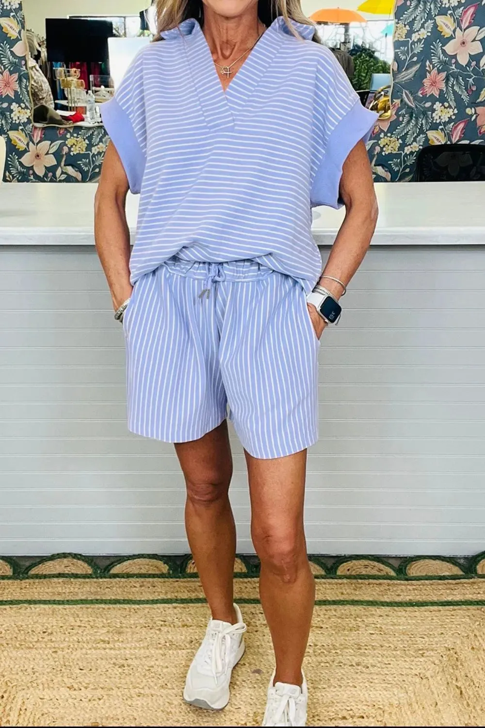 Casual Striped Short Sleeve Top and Shorts Two-Piece Set sold by Charming Charlie product image thumbnail 2