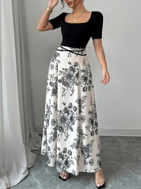 Printed Square Neck Short Sleeve Maxi Dress sold by Charming Charlie