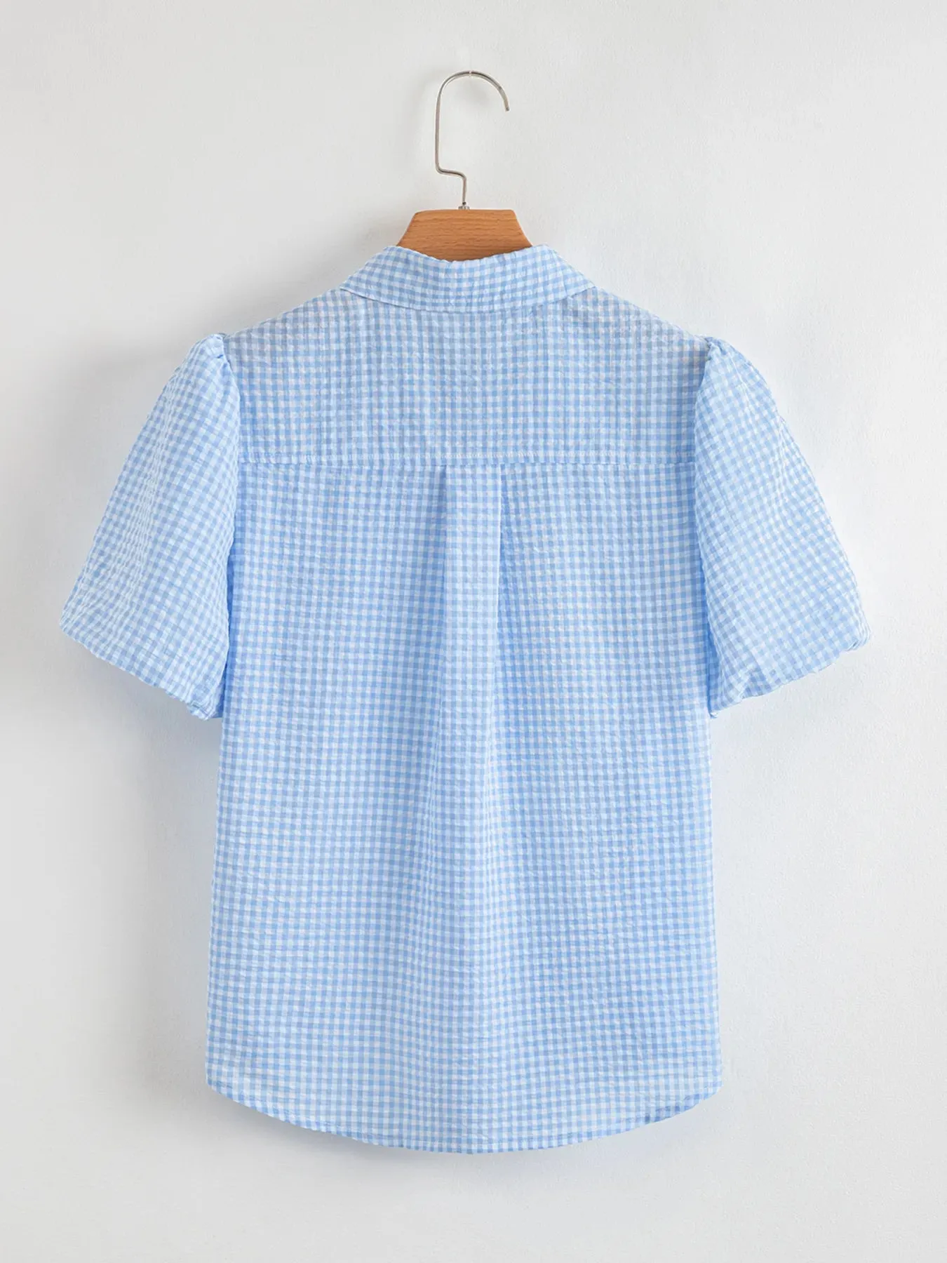 Gingham Print Puff Sleeve Button-Up Shirt sold by Charming Charlie product image thumbnail 5