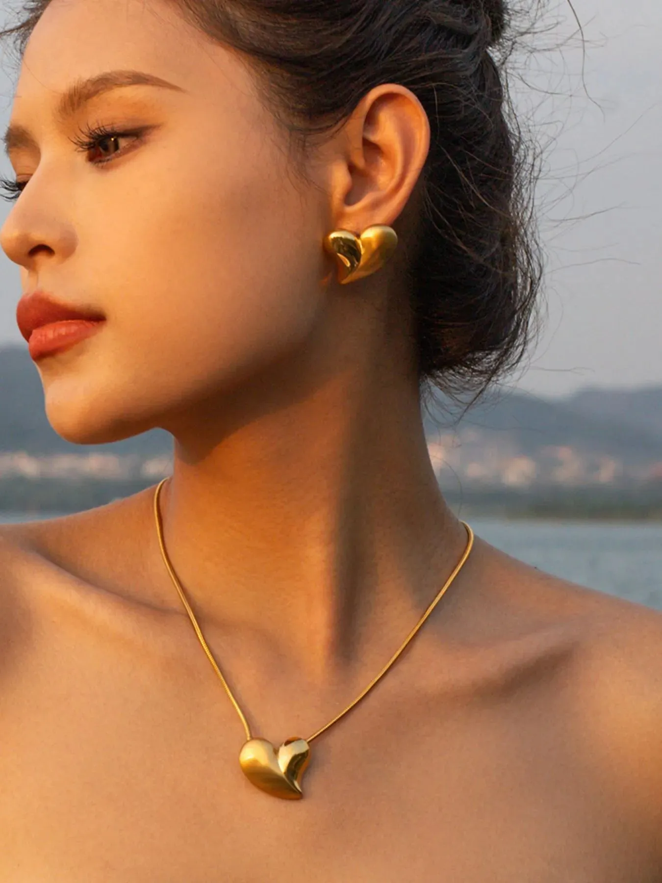 18K Gold-Plated Heart Necklace and Earrings Jewelry Set sold by Charming Charlie