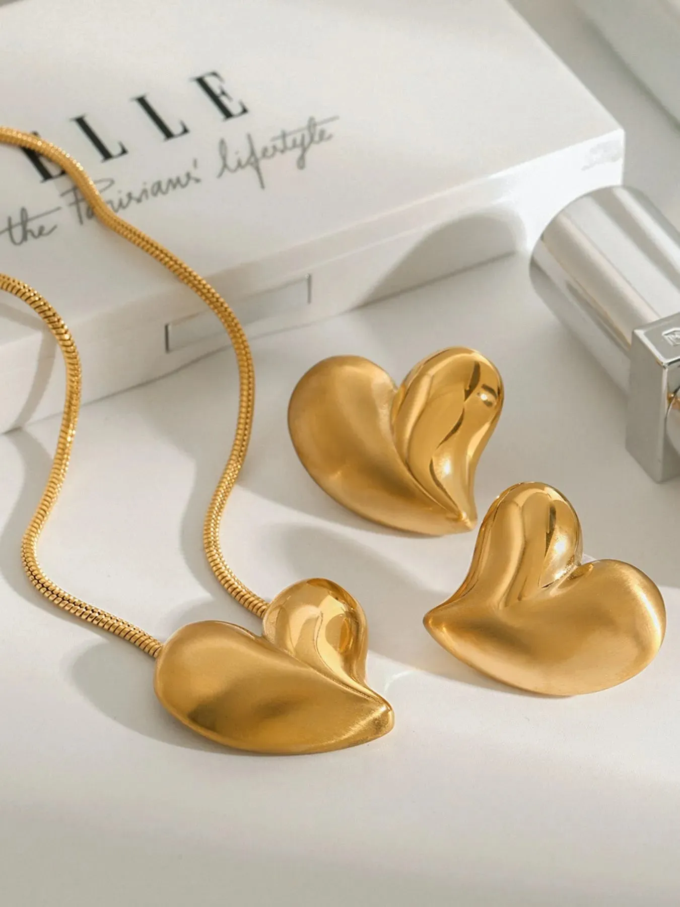 18K Gold-Plated Heart Necklace and Earrings Jewelry Set sold by Charming Charlie product image thumbnail 4
