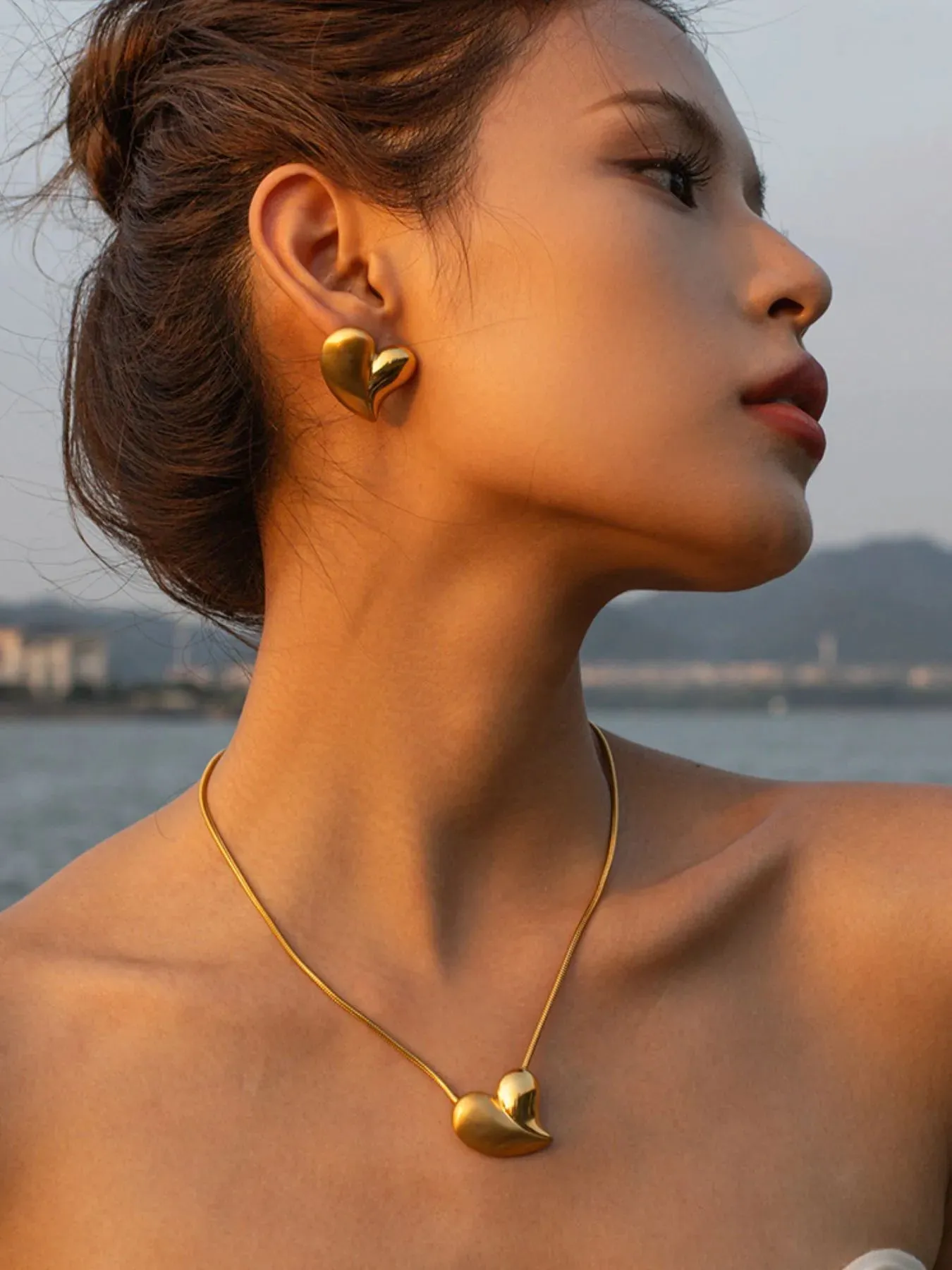 18K Gold-Plated Heart Necklace and Earrings Jewelry Set sold by Charming Charlie product image thumbnail 2