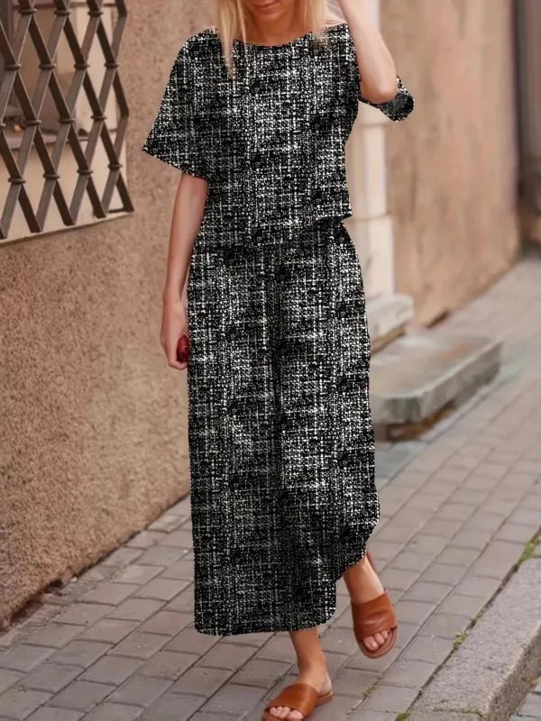 Round Neck Short Sleeve Top and Pants Set sold by Charming Charlie