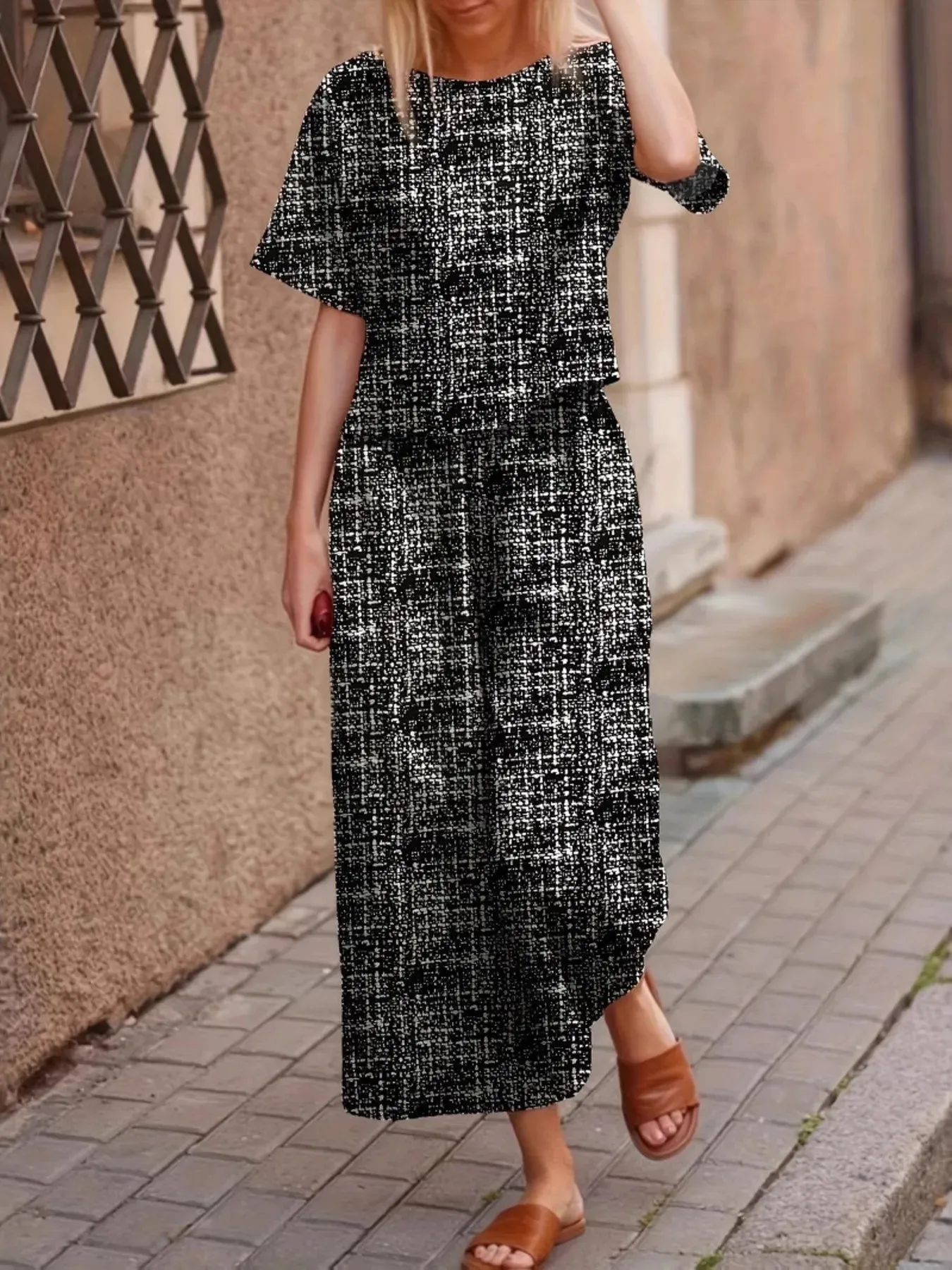 Round Neck Short Sleeve Top and Pants Set sold by Charming Charlie