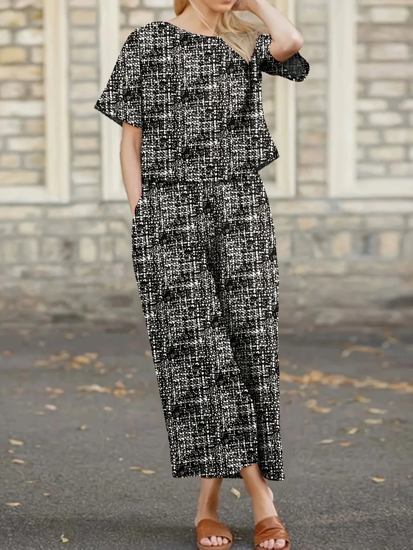 Round Neck Short Sleeve Top and Pants Set sold by Charming Charlie product image thumbnail 3