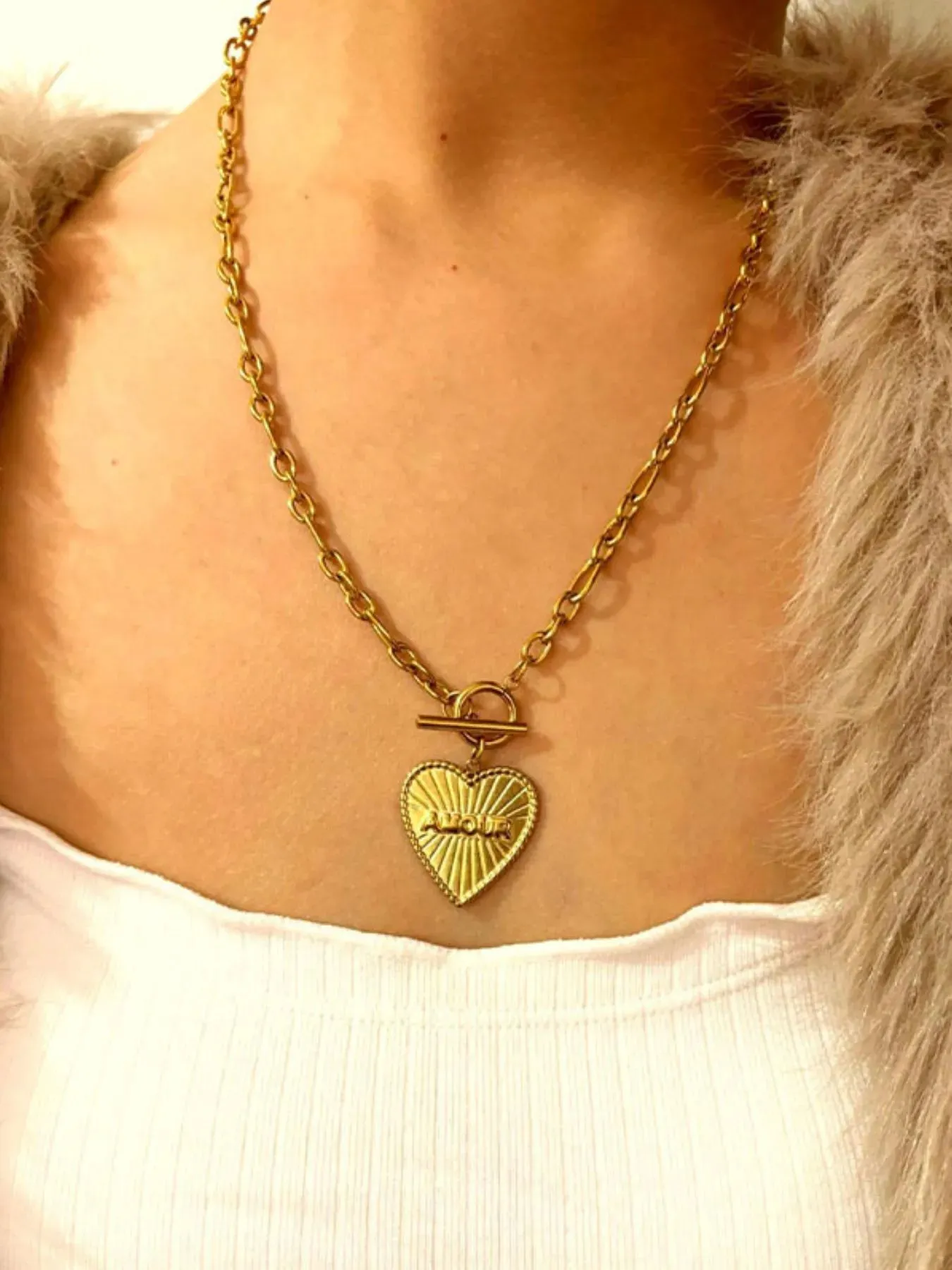 18K Gold-Plated Stainless Steel Heart Locket Necklace sold by Charming Charlie