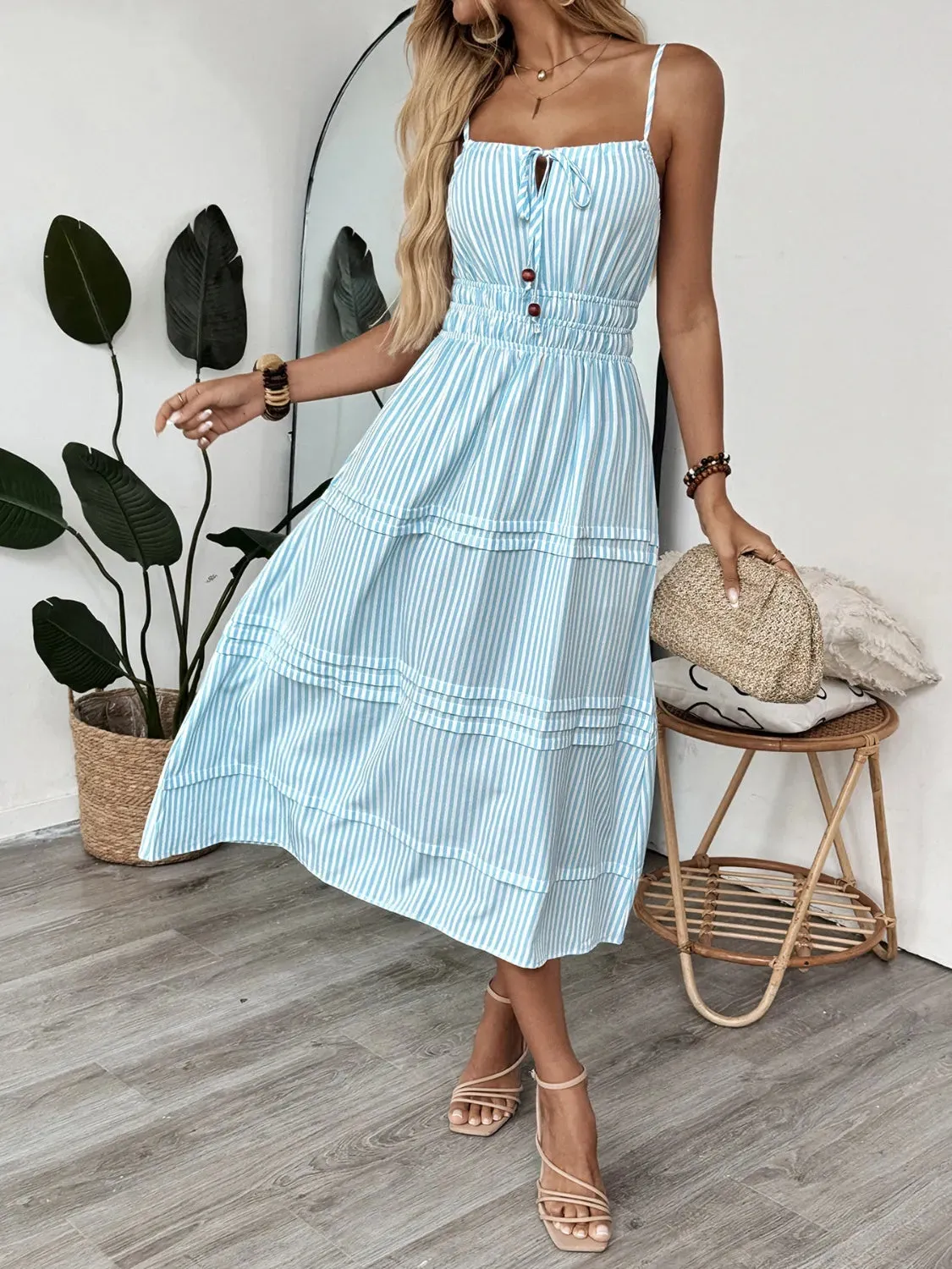 Striped Spaghetti Strap Midi Dress sold by Charming Charlie