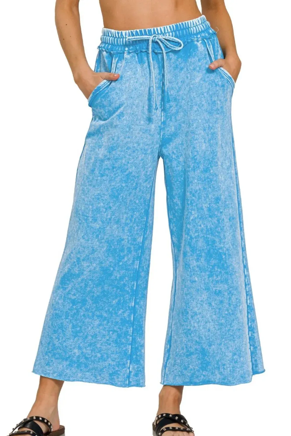 Zenana Washed French Terry Palazzo With Pockets sold by Charming Charlie