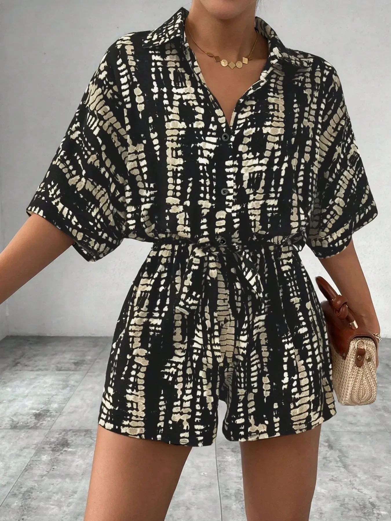 Tie Dye Print Collar Neck Short Sleeve Romper sold by Charming Charlie product image thumbnail 3