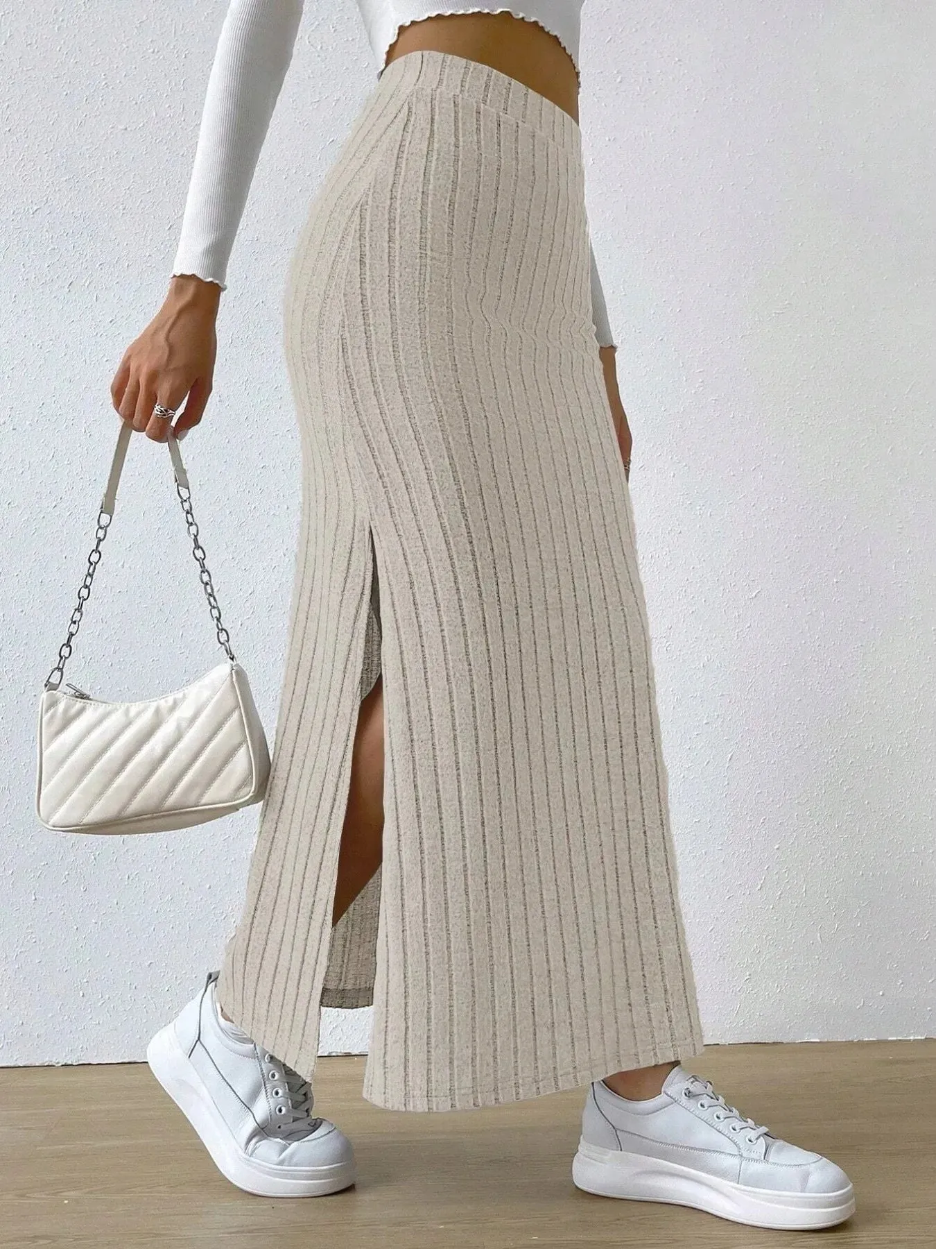 High Waist Ribbed Knit Maxi Skirt sold by Charming Charlie product image thumbnail 3