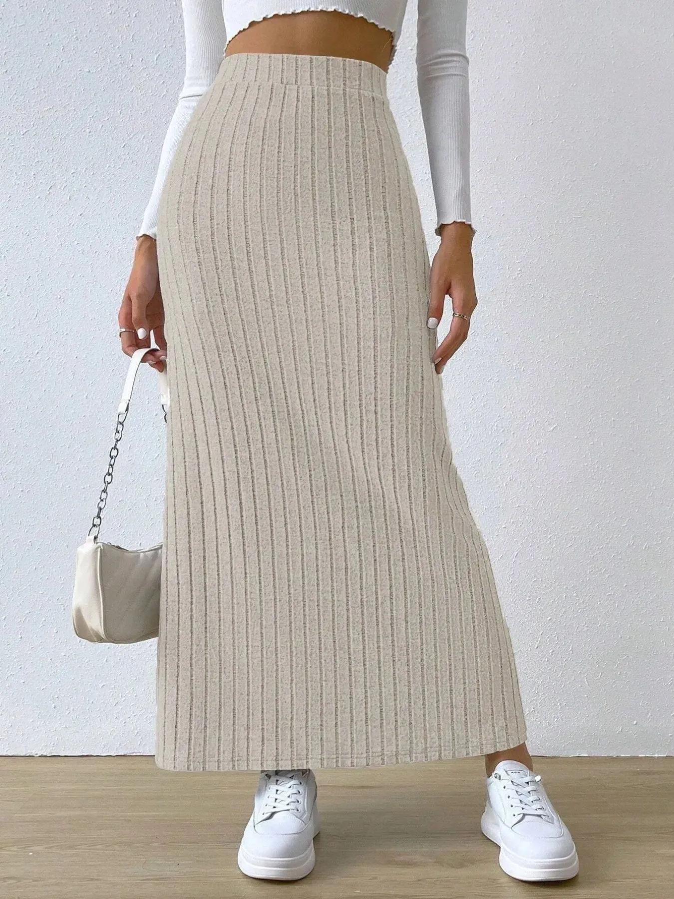 High Waist Ribbed Knit Maxi Skirt sold by Charming Charlie product image thumbnail 4