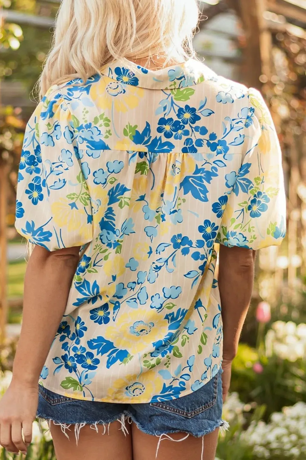 Printed Puff Sleeve Button Down Summer Shirt sold by Charming Charlie product image thumbnail 2